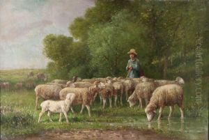 Shepherd And Sheep At Forest's Edge