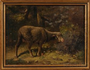 Sheep In A Forest Landscape by Charles Emile Jacque