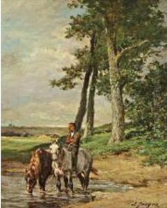Les Chevaux A Lariviere by Charles Emile Jacques