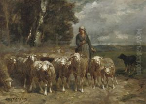 A Shepherdess And Her Flock by Charles Jacques