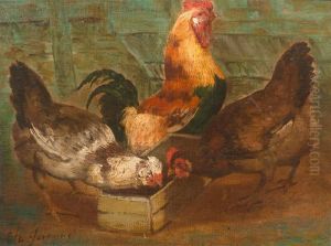 Huhner In Einer Schachtel Pickend. by Charles Jacques