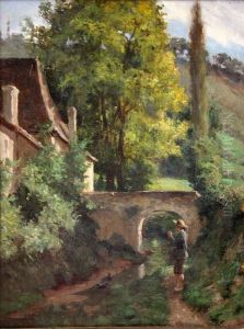 Jeune Homme Au Chapeau Devant Un Moulin by Emile Jacques
