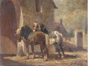 "chevaux Aupres Du Porche"