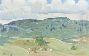 Sommerliche Weide Mit Kuhen. by Francois Jacques