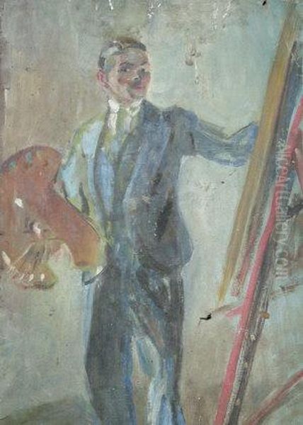Portrait Of An Artist At Work, Standing Full-length At An Easel - view 1