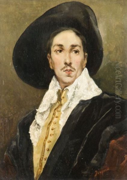 Portrait D'homme Au Chapeau Noir En Costume Du Xviie Siecle - view 1
