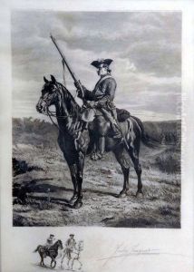 Napoleonic Period Horseman In A Courtyard by Jules Jacquet
