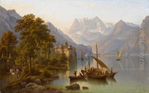 Ansicht Vom Genfer See Mit Schloss Chillon