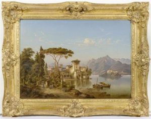 Landscape With A View On Lake Como by Heinrich Jaeckel