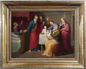 Nativity Of Saint John The Baptist. Maria, Elisabeth, Zacharias And Others Discussing The Child's Name