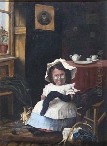 Girl Or Dwarf Darning A Stocking by J.C. Jago