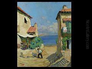 Lastentrager Zwischen Hausern An Der Kuste by Lionel Hornabrooke Jago