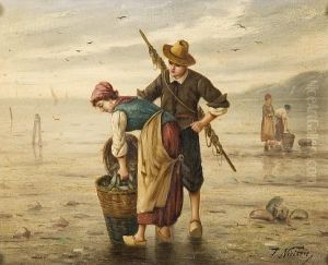 Young Couple Gathering Fish At Low Tide by Ville Jais-Nielsen