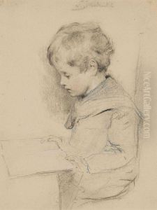 Jeune Garcon Assis Lisant by Georg Jakobides