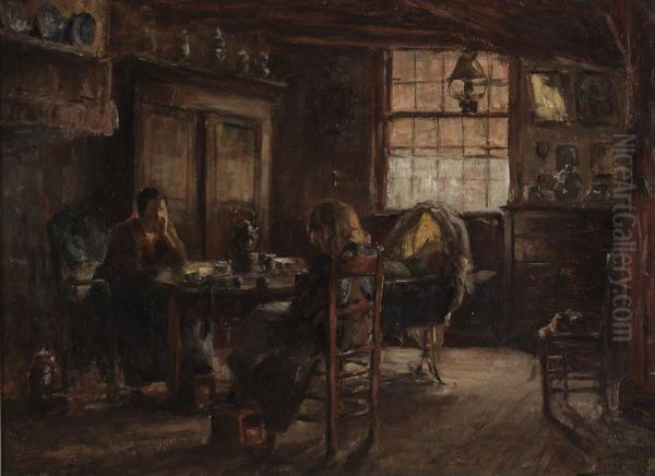 A Mother And Her Children In A Cottage Interior - view 1