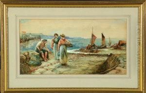Fisherfolk On A Scottish Quayside by Alexander James