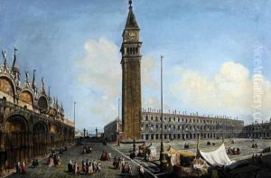 Piazza San Marco, Venice, With Figures Gathering Before St Mark's Cathedral