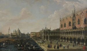 Vue De La Piazetta Et Du Palais Des Doges Vers La Salute Et Le Pont Du Rialto Du Cote Sud