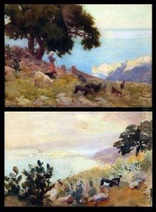 Coastal Scenes With Goat Herderand Goats by Middleton Alexander Jameson