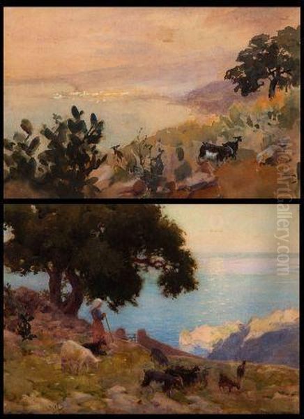 Coastal Scenes With Goat Herder And Goats - view 1