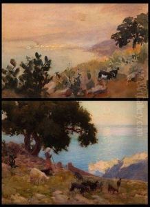Coastal Scenes With Goat Herder And Goats by Middleton Alexander Jameson