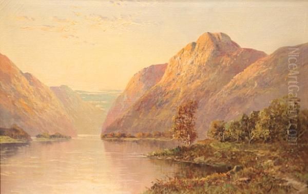 Highland Loch At Sunset With A Castle Ruin On The Opposite Bank, Together With Another Similar - view 1