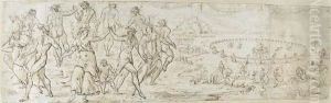 The Dance Of The Months, With Fantastic Figures Dancing In Circles In A Coastal Landscape Beyond by Christophe Jamnitzer