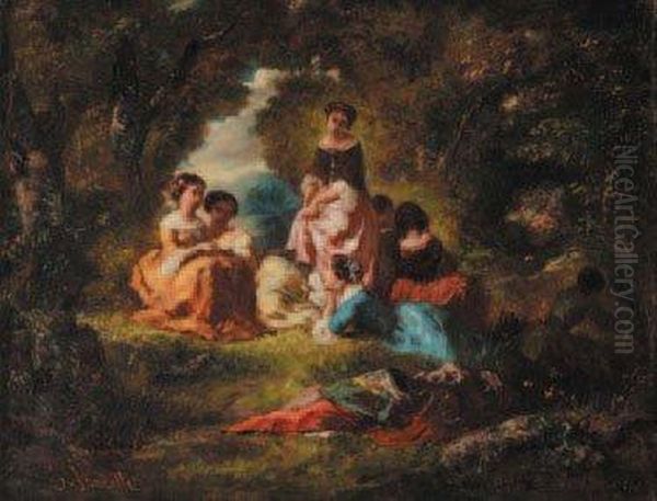 "farniente En Foret" Huile Sur Panneau. 27x 36 Cm. Tres Proche De Diaz - view 1