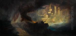 Battle Scene At Night. by Frederick T. Jane