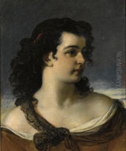 Portrait D'une Jeune Beaute Aux Boucles Noires