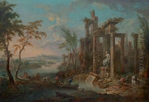 Pecheurs Dans Un Paysage De Ruines Antiques