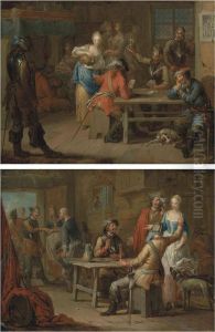 Soldiers Playing Cards In An Inn; And Soldiers Merrymaking In Aninn by Frans Christoph Janneck