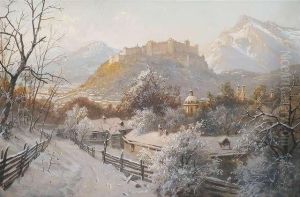 View From Hilltop Tosalzburg In Winter. by Georg Janny