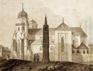 Deux Promeneurs Pres D'une Eglise by Lorenz Janscha
