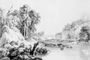 Flusslandschaft Mit Drei Rastenden Mannern. by Lorenz Janscha