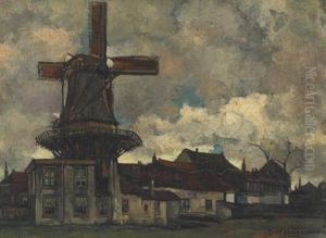 Mill On 't Veentje Circa 1900 (later N.w. Buitensingel) by Dirk Jansen