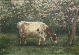 Janssen Grazende Koe. Gesigneerd by Dirk Jansen