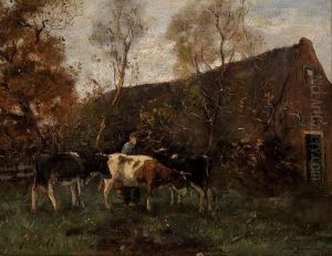 Cows On The Farmyard by Willem George Fred. Jansen