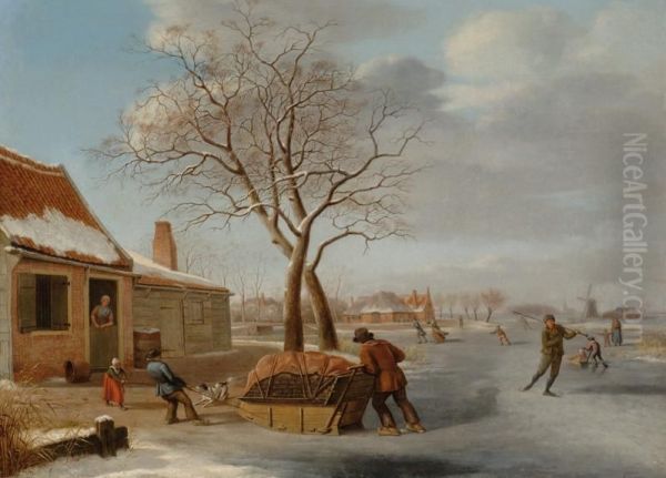 Winter Landscape Withskaters - view 1