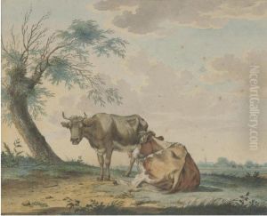 Zwei Kuhe In Weiter Landschaft. by Pieter Janson