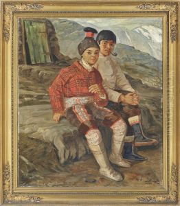 Two Inuits In A Rocky Landscape Near Upernivik by Luplau Janssen