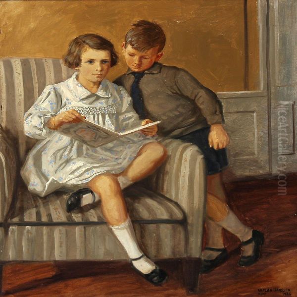 Interior With Two Reading Children - view 1