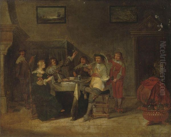 An Elegant Company Making Merry In An Interior - view 1