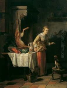 Kucheninterieur Mit Magd Und Hund by Victor Emile Janssens
