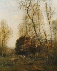 Paysanne Et Son Troupeau by Louis-Aime Japy