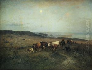 Vacher Et Son Troupeau En Bord De Mer by Louis-Aime Japy