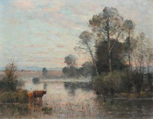 Vaches Au Bord De L'etang by Louis-Aime Japy