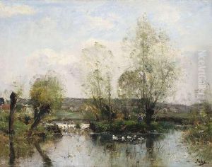 Summery Landscapewith A Pond. by Louis-Aime Japy