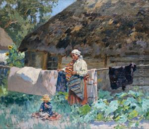 Femme Etendant Son Linge