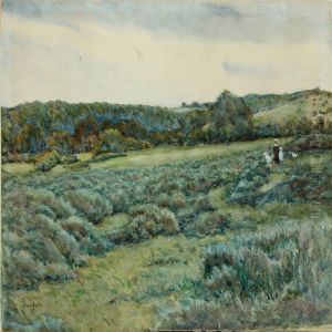 English Landscape With Woman And Children by Viggo Jastrau
